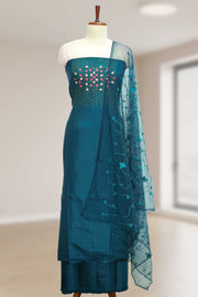 Silk Churidar Material with Floral Thread Embroidery