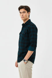 Harbour Men Checked Double Pocket Cotton Casual Shirt