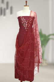Silk Churidar Material with Floral Thread Embroidery