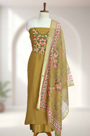 Silk Churidar Material with Floral Thread Work