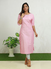 "Elegant Cotton Kurti with 3/4th Sleeves & Round Neck - ₹283"