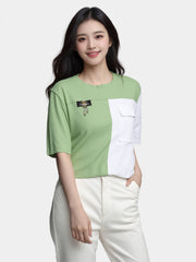 Loopknit Crop Short Top with Pocket Design