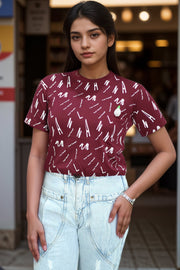 Loopknit Crop Short Top with Printed Design