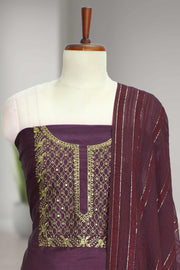 Silk Churidar Material with Golden Embroidery