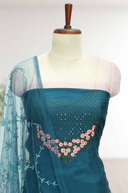 Silk Churidar Material with Floral Thread Embroidery