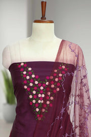 Silk Churidar Material with Floral Thread Embroidery
