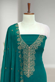 Silk Churidar Material with Golden Embroidery