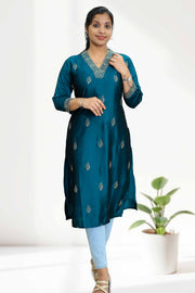 Soft Silk Kurti – Floral Thread Work