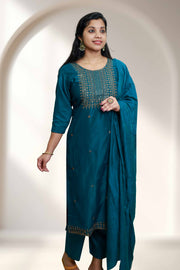 Silk Churidar with Copper Thread Work