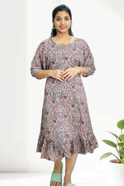 Floral Semi Chiffon Night Dress
