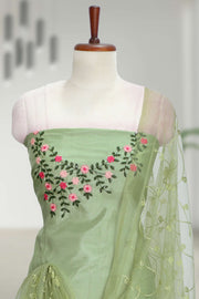 Silk Churidar Material with Floral Thread Embroidery