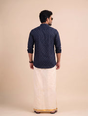 Paul Berg Men’s Short Kurta – Golden Print Work