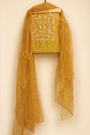 Silk Churidar Material –  Floral Thread & Sequins Work
