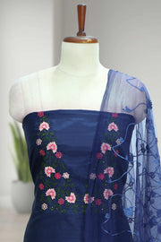 Embroidered Thread Work Silk Unstitched Dress Material