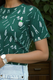 Loopknit Crop Short Top with Printed Design