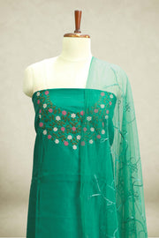 Silk Churidar Material –  Floral Thread & Sequins Work