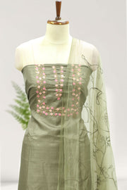 Silk Churidar Material –  Floral Thread & Sequins Work