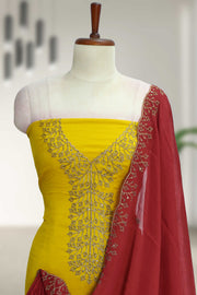 Silk Churidar Material – Golden Embroidery & Sequins Work
