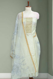 Silk Churidar Material-Thread Work With Butta