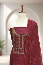 Silk Churidar Material with Golden Embroidery