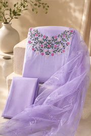 Silk Churidar Material –  Floral Thread & Sequins Work