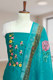 Silk Churidar Material with Floral Thread Work