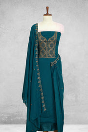 Georgette Churidar Material – Golden Embroidery with Sequins Work