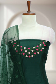Silk Churidar Material with Floral Thread Embroidery