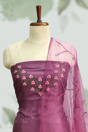 Silk Churidar Material –  Floral Thread & Sequins Work
