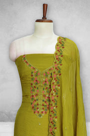 Silk Churidar Material-Floral Thread