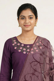 Floral Thread Work Silk Churidar Material