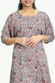 Floral Semi Chiffon Night Dress