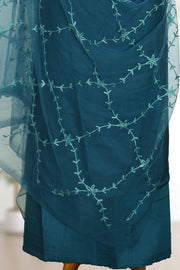 Silk Churidar Material with Floral Thread Embroidery