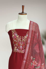 Classic Floral Thread Work Silk Dress Material
