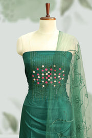 Silk Churidar Material –  Floral Thread & Sequins Work