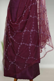 Silk Churidar Material with Floral Thread Embroidery