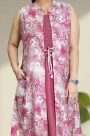 Overcoat Top – Floral Print with Smocking Design