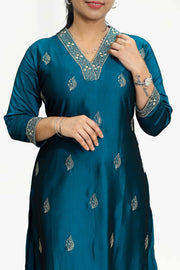 Soft Silk Kurti – Floral Thread Work
