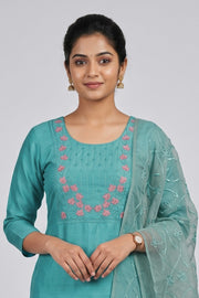 Floral Thread Work Silk Churidar Material