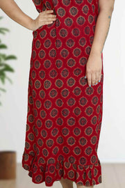 Ajarak Print Cotton Night Dress – V Neck & Puff Sleeve