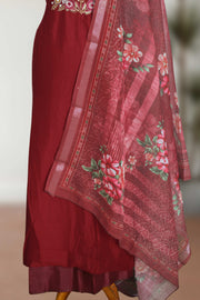 Classic Floral Thread Work Silk Dress Material