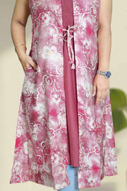 Overcoat Top – Floral Print with Smocking Design