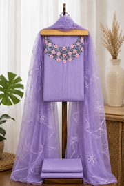 Silk Churidar Material –  Floral Thread & Sequins Work