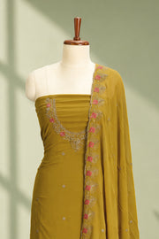 Georgette Churidar Material – Golden Floral Thread & Stone Work