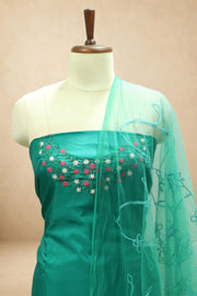 Silk Churidar Material –  Floral Thread & Sequins Work