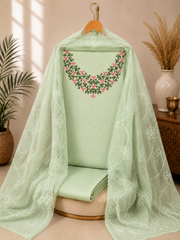 Silk Churidar Material –  Floral Thread & Sequins Work