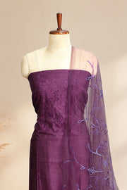 Silk Churidar Material –  Floral Thread & Sequins Work