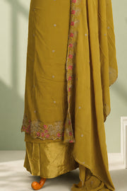 Georgette Churidar Material – Golden Floral Thread & Stone Work