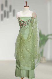 Silk Churidar Material with Floral Thread Embroidery