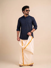 Paul Berg Men’s Short Kurta – Golden Print Work